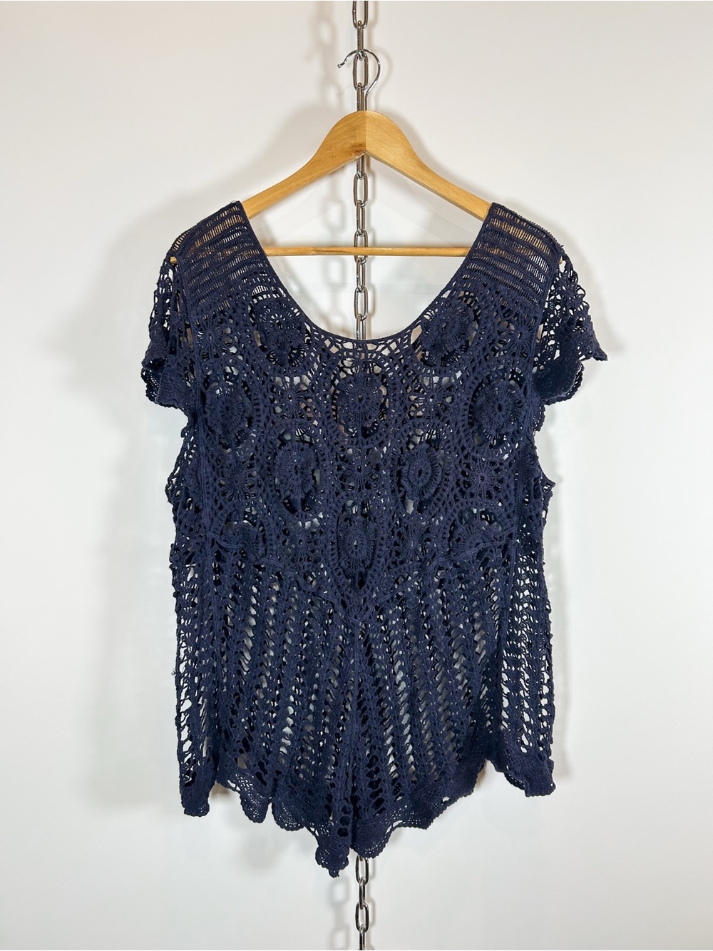 Vintage Crochet Navy Blue Cap Sleeve Top